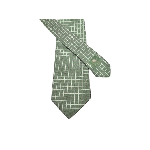 Burberry London Neck Tie Silk Geometric Green Textured Grid 58.5" Made in Italy - Picture 1 of 10